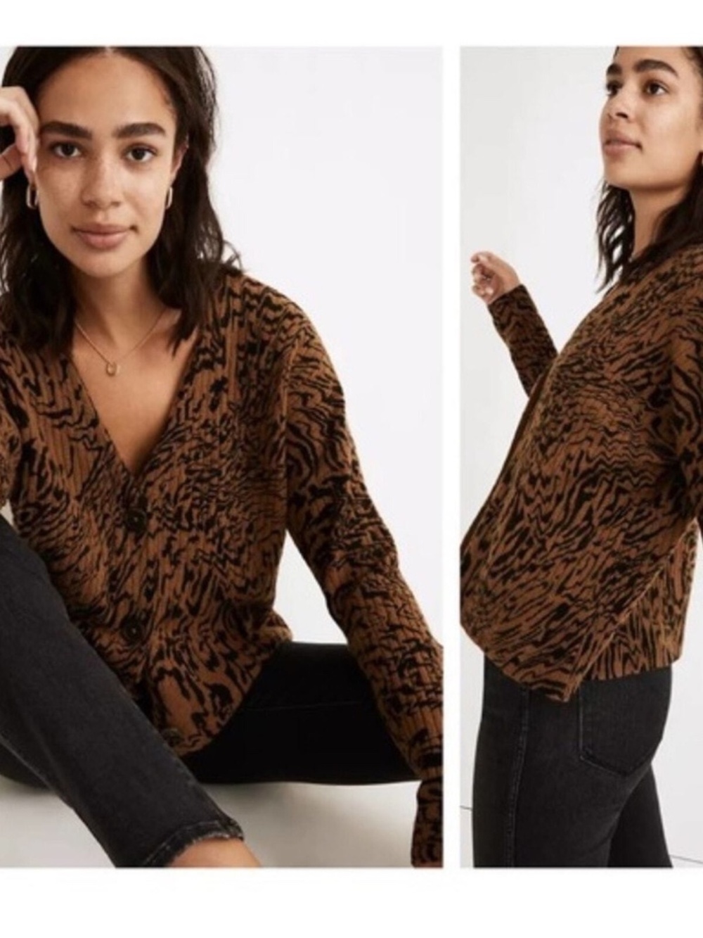 Madewelll Tigerized Cameron Ribbed Cardigan Sweater Coziest Yarn Brown Sz 2XL - Picture 4 of 13